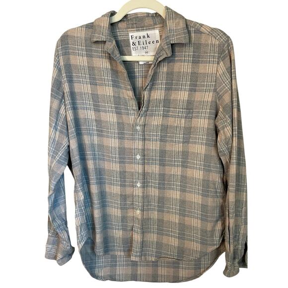 Frank &‎ Eileen Eileen Relaxed Fit Flannel Shirt Plaid Size XXS Tan Blue - Picture 1 of 7